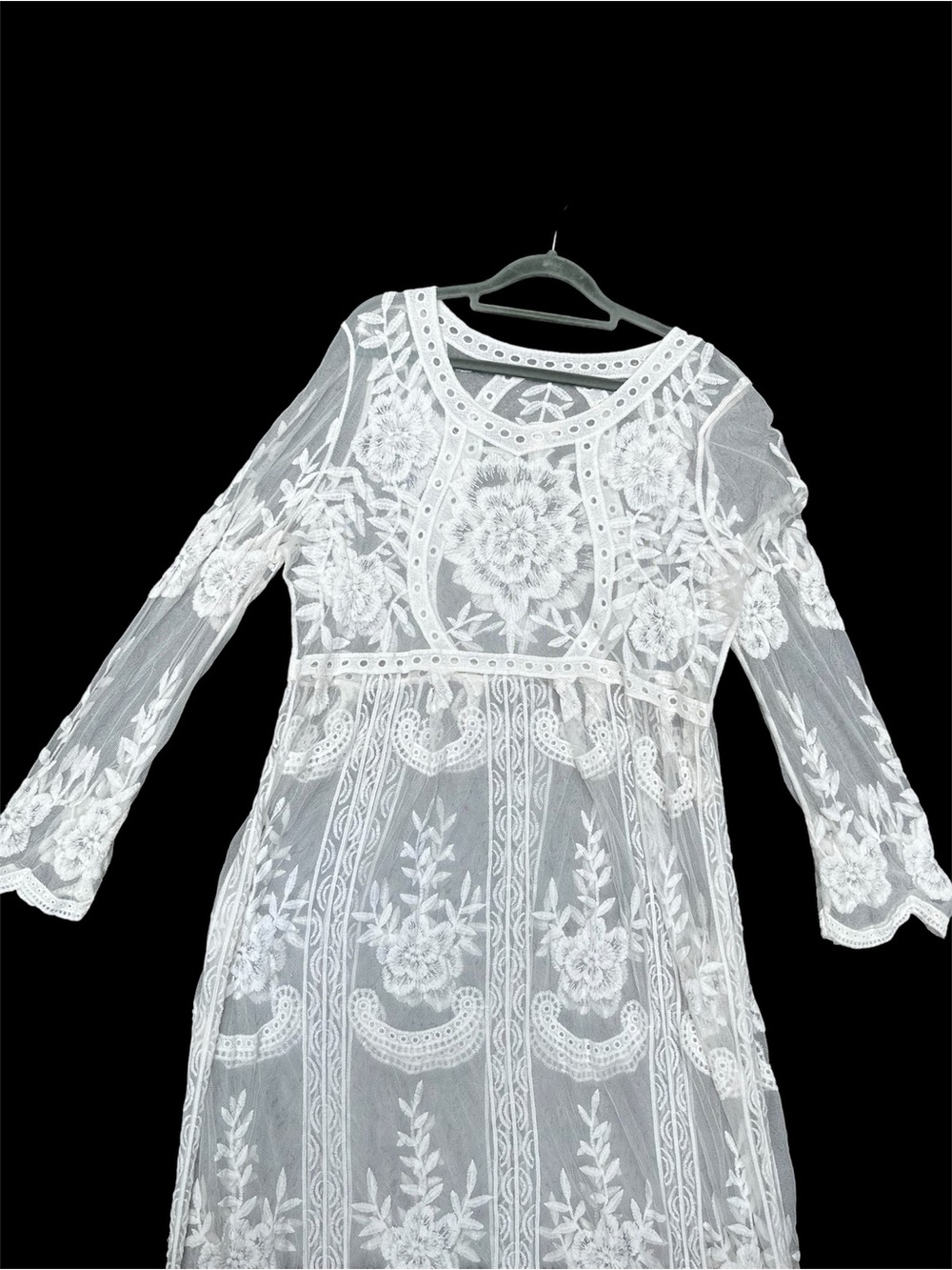Lace dress with floral embroidery Cottagecore XL Bohemian Silhouette Wedding - Picture 4 of 10